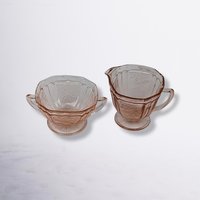 Anchor Hocking Mayfair Pink Depression Glass Cream and Sugar Set