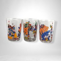 Set of 3 Vintage Carnival Clown Glasses - Retro Circus-Themed Drinkware
