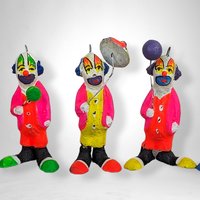 Set of 6 Small Vintage Paper Mache Folk Art Clown Figurines - Whimsical Collectibles