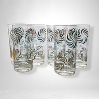 Set of 6 Vintage Glass Tumblers with Pinwheel Design