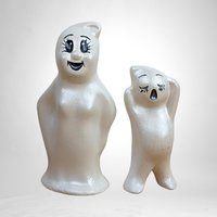 Vintage Halloween Mom and Child Ceramic Ghost Figurine Set