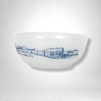 Glasbake Ovenware Currier and Ives Coupe Cereal Bowl Pair - Vintage Collectible Bowls