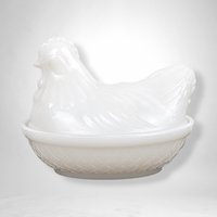 White Glass Hen on Nest Trinket Dish