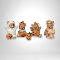 Set of 4 Homco Halloween Bears 5311 - Spooky Bear Ensemble for Halloween Fun
