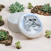 Vintage Persian Cat Ceramic Trinket Box | Lidded Cat Figurine | Decorative Jewelry Box | Gift for Cat Lovers