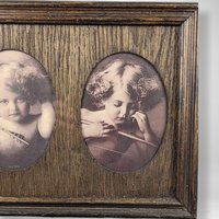 Vintage Framed Cherub Print | Angel Asleep | Angel Awake Picture | Double Oval Frame | Wall Decor | 11.5x9.5 Inches