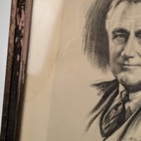 1933 Framed Charcoal Sketch of Franklin Roosevelt: Historical Artwork