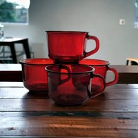 Set of 4 Arcoroc Classique Ruby Red Mugs: Bold and Beautiful Beverage Cups