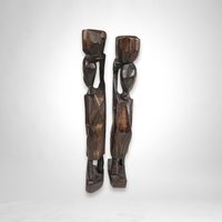 Pair of Vintage Hand-Carved African Wooden Sculptures: Exquisite Artistry and Cultural Beauty