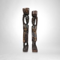 Pair of Vintage Hand-Carved African Wooden Sculptures: Exquisite Artistry and Cultural Beauty