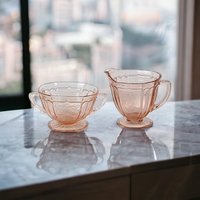 Anchor Hocking Mayfair Pink Depression Glass Cream and Sugar Set
