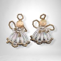 Pair of Handmade Beaded Angel Ornaments – Heavenly Holiday Decor