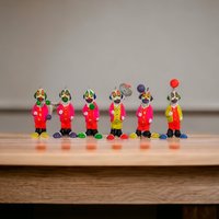 Set of 6 Small Vintage Paper Mache Folk Art Clown Figurines - Whimsical Collectibles