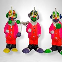 Set of 6 Small Vintage Paper Mache Folk Art Clown Figurines - Whimsical Collectibles