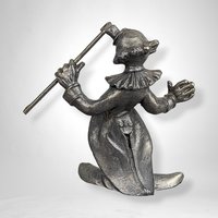 Vintage Clown with Cane Pewter Figurine - Charming Collectible Circus-inspired Sculpture