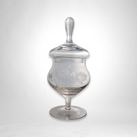 Vintage Clear Glass Candy Dish with Lid & Etched Flower Design