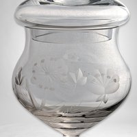 Vintage Clear Glass Candy Dish with Lid & Etched Flower Design