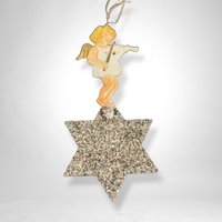 Set of 3 Vintage Angels Playing Instruments on Stars Ornaments – Heavenly Holiday Decor