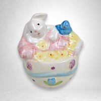 Vintage Ceramic Easter Bunny Egg Salt and Pepper Shakers