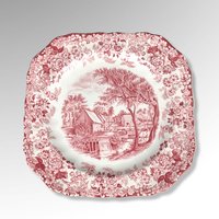 Johnson Bros Mill Stream Red Square Plate: Vintage Tableware Charm