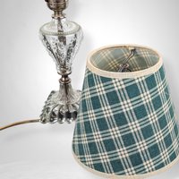 Vintage Glass Lamp with Plaid Shade: Retro Lighting Decor