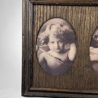Vintage Framed Cherub Print | Angel Asleep | Angel Awake Picture | Double Oval Frame | Wall Decor | 11.5x9.5 Inches