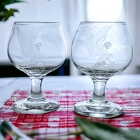Pair of Vintage Brandy Glasses with Etched Eagle – Elegant Glassware Collectibles