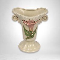 Vintage Art Pottery 5" Bud Vase with Pink Flower