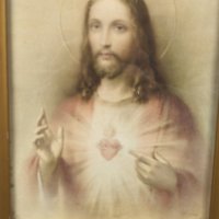Vintage Framed 9x7" Sacred Heart of Jesus Print: Religious Art Collectible