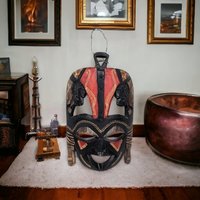Tribal Wedding Friendship Kenyan Wood Carved Mask - Striking Wall Art with Cultural Significance