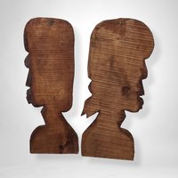 Pair of African Wooden Head Wall Decor