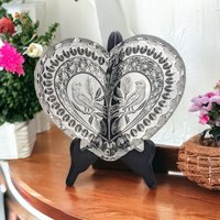 Hofbauer Byrdes Heart Shaped Crystal Dish | Vintage Lovebirds Dish | Collectible Glass Bowl | Wedding Gift | Home Decor