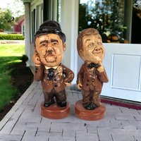 Large Laurel and Hardy Chalkware Statues - Classic Comedy Icons in Impressive Size