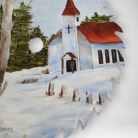 Vintage Hand-Painted Church Scene on Saw Blade, Signed Artwork