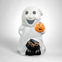 1970s Vintage Ghost and Cat Halloween Tealight Candle Holder