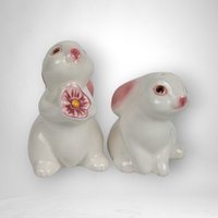 1985 Avon Bunny 3 Piece Salt and Pepper Shaker Set - Vintage Collectibles