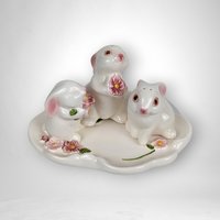 1985 Avon Bunny 3 Piece Salt and Pepper Shaker Set - Vintage Collectibles