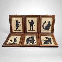 Charming Set of 6 Vintage Silhouette Fabric Wall Hangings