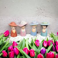 Set of 4 Ceramic Lady Head Thimble Figurines: Delicate Collectibles