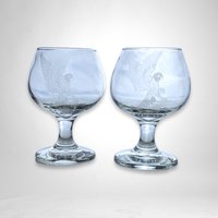 Pair of Vintage Brandy Glasses with Etched Eagle – Elegant Glassware Collectibles