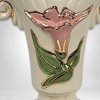 Vintage Art Pottery 5" Bud Vase with Pink Flower