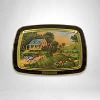 Set of 4 Currier and Ives American Homestead 4 Seasons Tin Trays