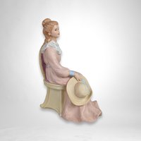Vintage Homco Lady in Pink Dress Sitting Figurine 1439