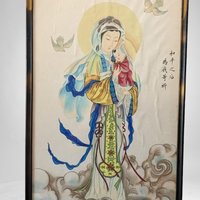 Sacred Beauty: Vintage Framed Chinese Our Lady of China and Madonna on Silk
