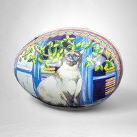 Vintage Cat-Themed Egg Shaped Tin Duo