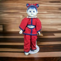 Vintage Asian Decor Blue and White Porcelain Girl Doll