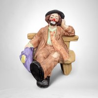 Pair of Vintage Emmett Kelly Jr. Hobo Clown on Bench Figurines - Whimsical Collectibles