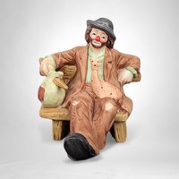 Pair of Vintage Emmett Kelly Jr. Hobo Clown on Bench Figurines - Whimsical Collectibles