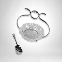 Vintage Glass Jam Dish and Spoon Set - Classic Breakfast Nostalgia