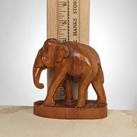 Exquisite Vintage Wood Carved Elephant Figurine